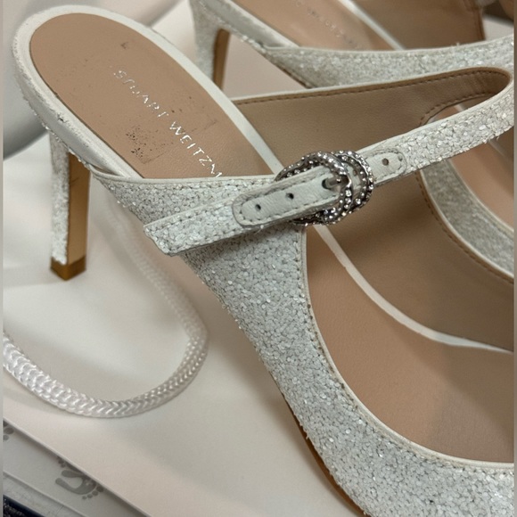 Women’s 9 Stuart Weitzman crystal buckle 75 glitter heeled mule - Picture 11 of 12